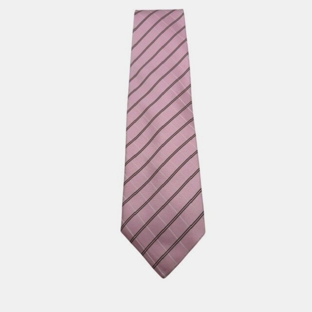 Burberry of London Mens Silk Tie Pink Grey White Diagonal Stripe Wide Italy